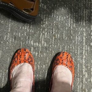 Tory Burch Orange Snake-Print Ballet Flats